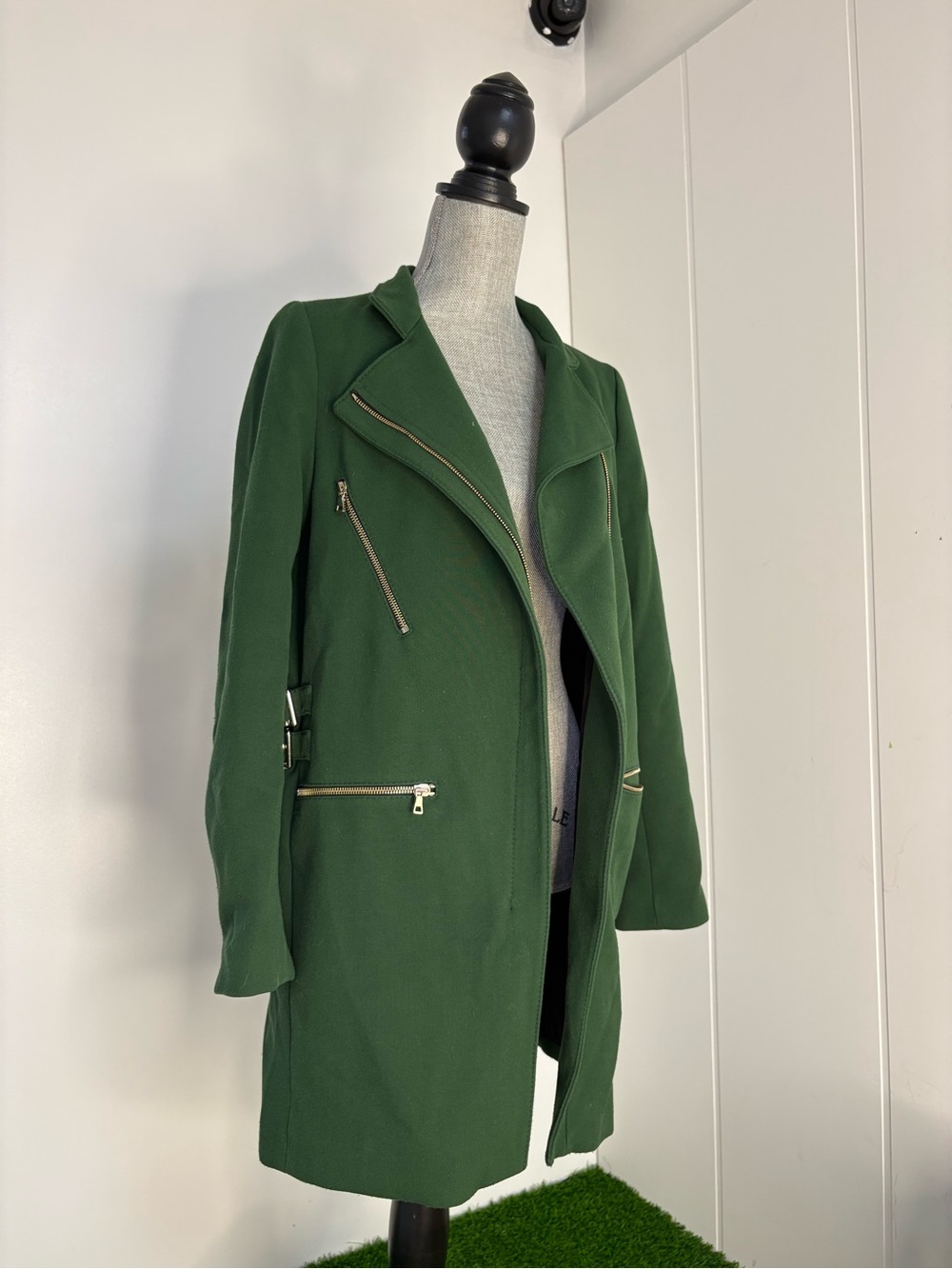 Zara Forest Green Zip 7 belt Details Trench Coat